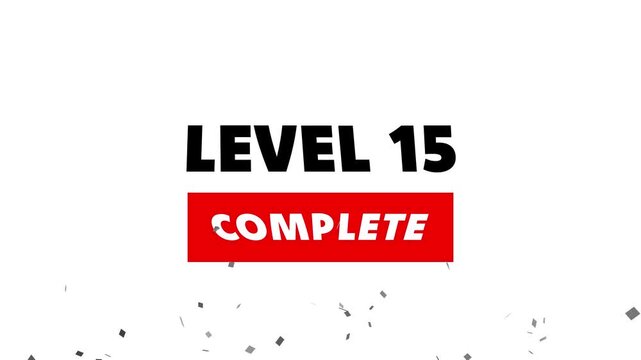 Glowing neon text Level 15 icon animation. Level three message.