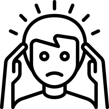 Neurosis. Panic attack thin line icon: man feeling anxiety or stress and touching his head. Headache. Vector illustration.