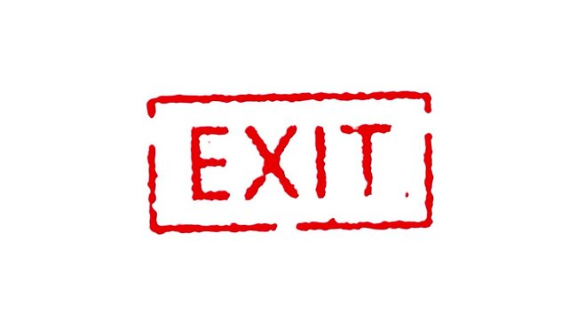 Animated Vibrant Red grunge rubber stamp with Exit text, isolated on transparent background.