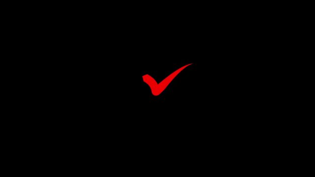 Check mark symbol animation, glowing success and approval sign for digital interface tick.