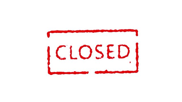 Animated Vibrant Red grunge rubber stamp with Closed text, isolated on transparent background.
