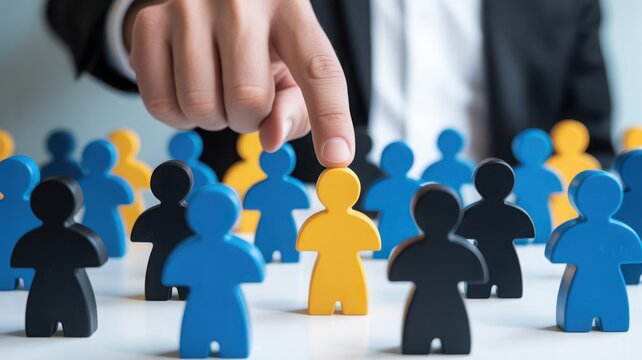 Hand selecting a person from a group of figures