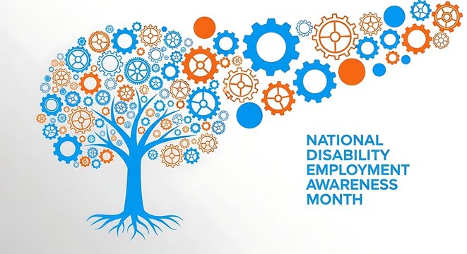 Diverse hands forming unity tree symbolizing national employment awareness in flat design