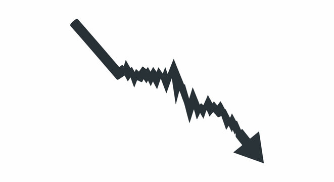 A jagged, dark line graph depicts a sharp downward trend, ending in an arrow