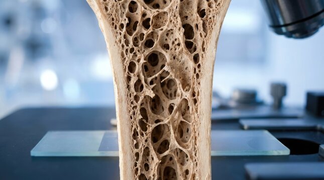 Degraded bone microarchitecture: examine osteoporosis, skeletal deterioration, porous structure, medical research, bone fragility, spongy network.