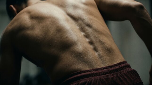 Close-up of a muscular man's back showing athletic physique and muscle definition