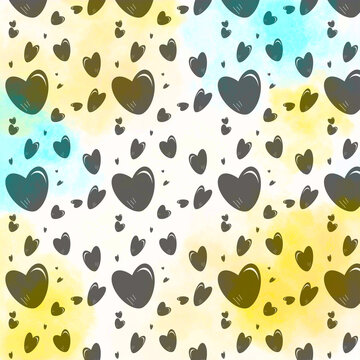 Seamless Grey Hearts Pattern - Cute Watercolor Background for Scrapbooking & Wrapping Paper