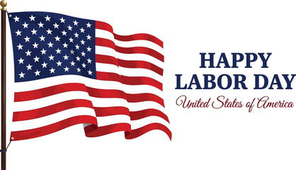 Fototapeta premium American flag waving with happy labor day greeting patriotic holiday design