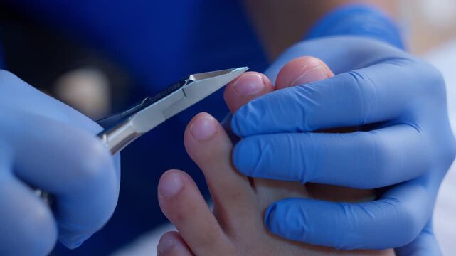 Podiatrist performs professional pedicure treatment with clippers