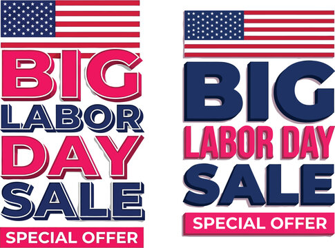 Labor day sale banners with american flags promotional retail advertising