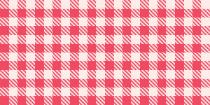 Seamless gingham check pattern in coral pink and soft beige with diagonal striped squares, charming picnic inspired background for fabric, tablecloths, wallpaper, wrapping paper and craft