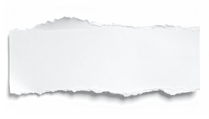 Fototapeta premium Torn white paper strip with rough edges, casting soft shadow on a clean background