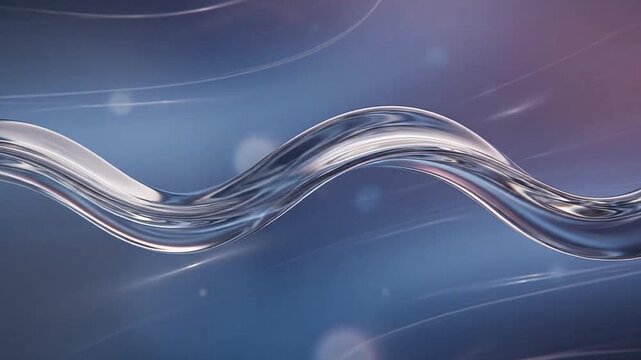 A smooth wave of liquid flows through a dark blue abstract background space