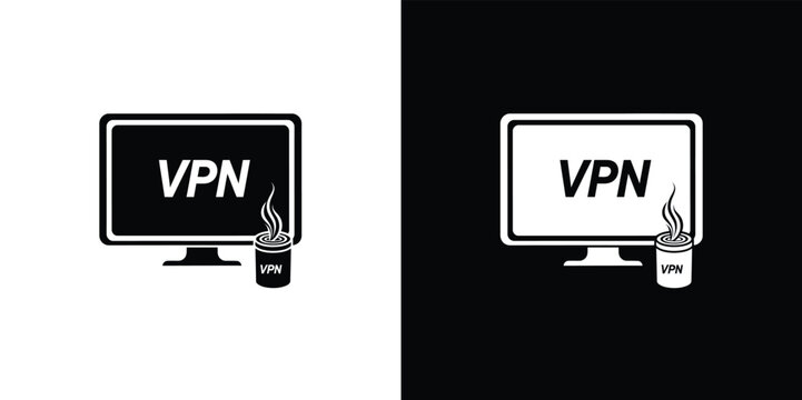 Monochrome V P N computer with coffee cups monitor screen