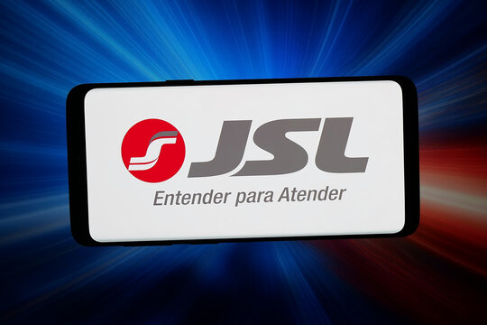 Stuttgart, Germany - 06-05-2026: In this photo illustration, the logo of Brazilian logistics company JSL S.A. is displayed on a smartphone in front of abstract background on computer screen.