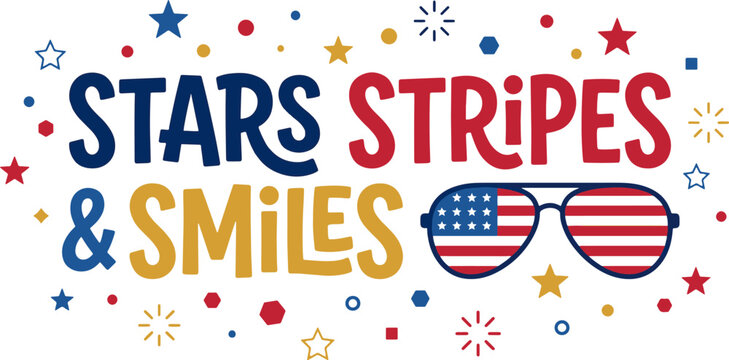 Stars stripes and smiles, patriotic american design with flag sunglasses, vector illustration.