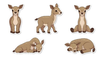 Fototapeta premium Adorable cartoon deer illustrations in various poses and positions