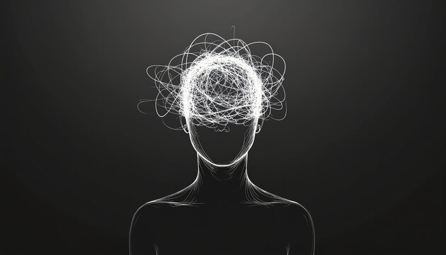 Abstract Conceptual Art Showing a Human Figure with Mental Noise and Stress