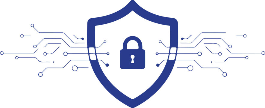 Cyber Security Shield with Lock and Digital Network Protection Vector Icon flat and outline style