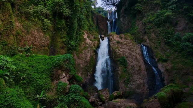waterfall views in Central Java captured with a drone