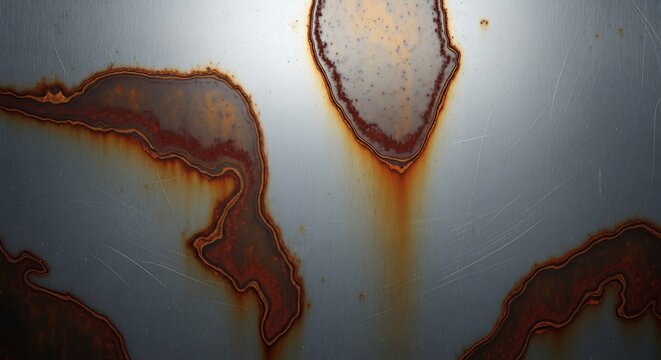 Close Up Texture of Rusty Metal Surface with Orange and Brown Patches.