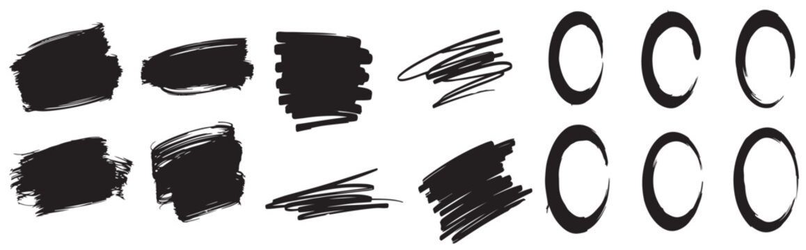 Black brush stroke collection textures swashes and circular elements
