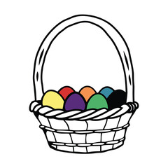 Fototapeta premium A woven basket filled with colorful rainbow easter eggs