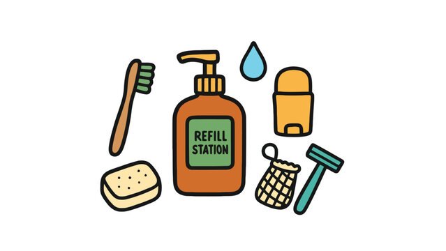 Set of zero waste personal hygiene items refill station icon with toothbrush