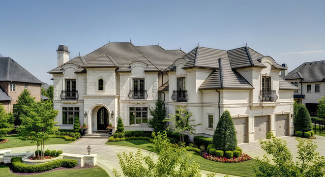 Luxury french provincial mansion with landscaped front yard