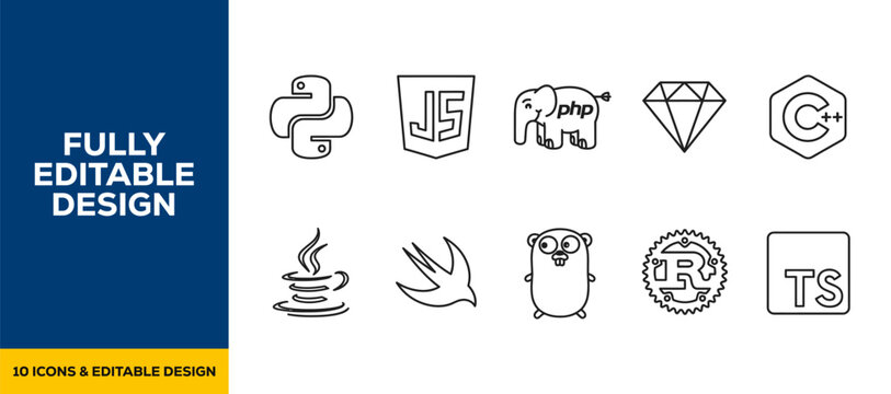 Coding program web development flat line art vector icon bundle illustration design for software engineer tech computer web script digital system and IT innovation