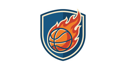 Fiery basketball logo emblem on a blue shield background. © 602