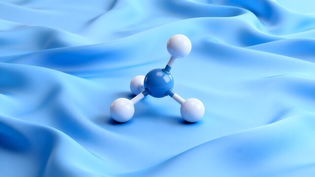 Molecular structure on blue fabric