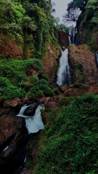 waterfall views in Central Java captured with a drone