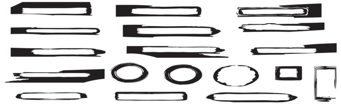 Black brush stroke shapes collection rectangles circles and lines