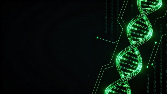 Green glowing DNA helix on dark background