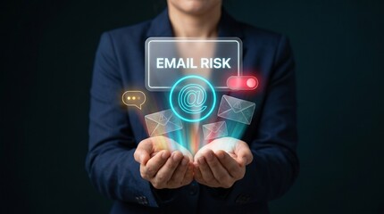 Obraz premium Quad Warning Email Envelope Displays Email Risk on Floating Panel to Detect, Flag, and Mitigate Threats