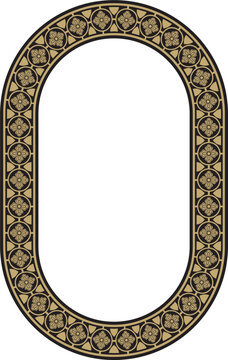 Vector black and gold oval gothic ornament. Medieval European circle, ring, border. Classic pattern of the Germans, Angles, Saxons, Franks.
