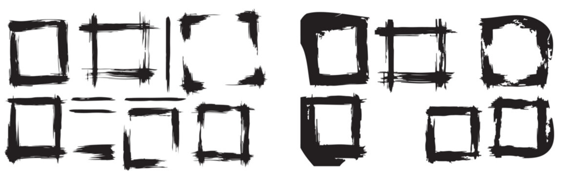 Black brushstroke frames collection hand painted ink squares and rectangles