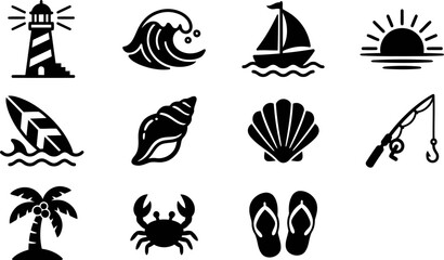 Obraz premium Set of beach and summer icons