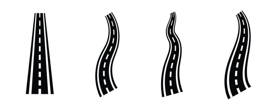 Simple design curved highway sign. White marking black highway can be used  in apps, web designs to indicate traffic settings, driving modes, and route identifier. Vector illustration.
