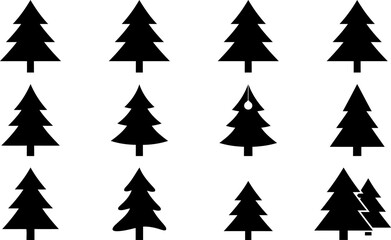 Obraz premium Set of black christmas tree icons