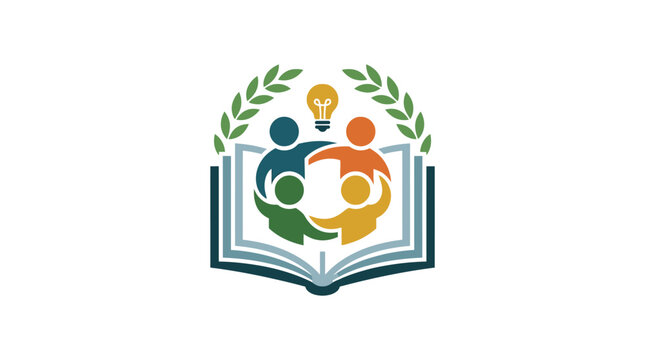 Education logo with people and book.