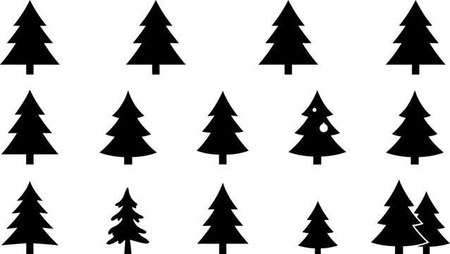 Set of black silhouettes of christmas trees