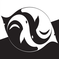 Fototapeta premium Minimalist yin yang whale vector illustration. Black and white oriental balance symbol combined with whale humpback design, spiritual ocean tattoo icon