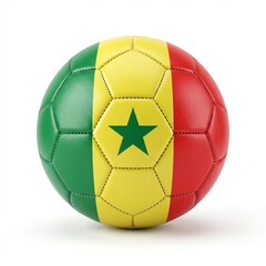 Obraz premium A High Resolution Soccer Ball Decorated With The Vibrant Green Yellow And Red Senegalese National Flag Colors And A Central Star Symbol Isolated On A White Background