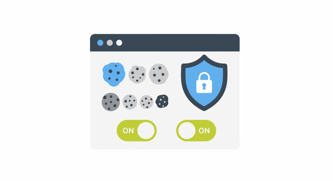 Digital security shield with padlock.