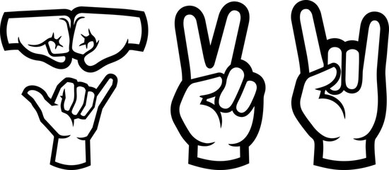 Fototapeta premium Professional vector illustration of diverse hand gestures including fist bump peace sign and rock hand sign