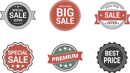 Obraz premium Vintage Sale Badge Collection with Special Offer Labels and Premium Price Tags Vector Set