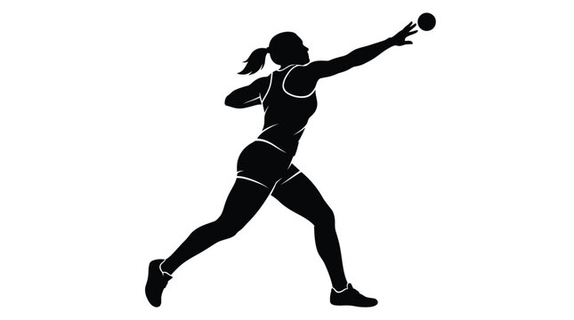 Female athlete silhouette performing shot put throw