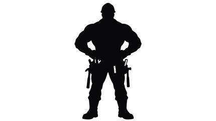 Fototapeta premium Silhouette of a strong construction worker with tools